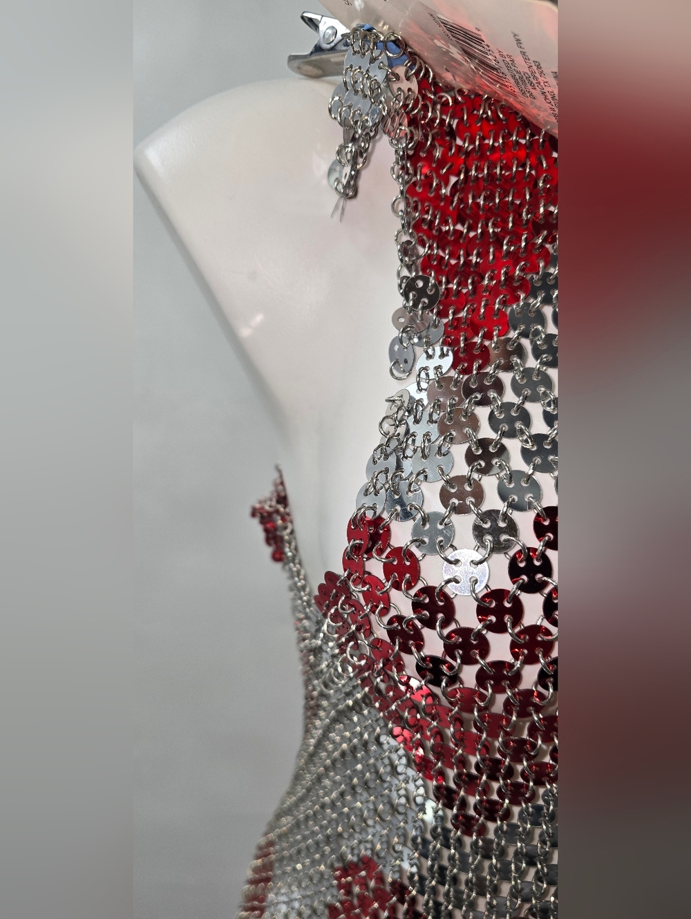 PACO RABANNE HEART Runway Sequin Midi Dress in Red and Silver - Picture 7 of 15